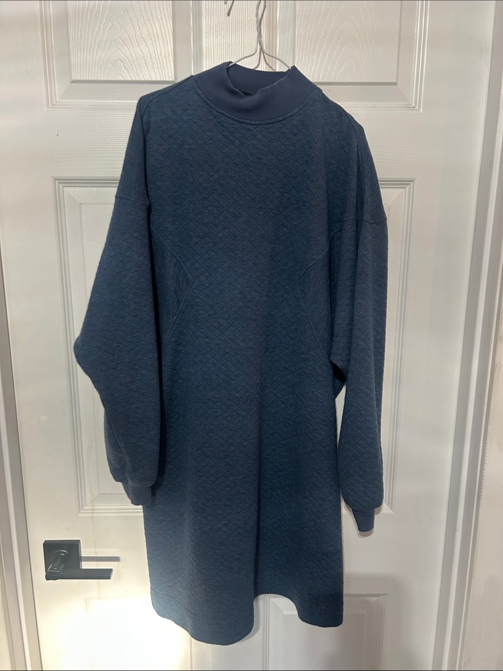 Hatch Long Sleeve Quilted Mock Neck Dress in Navy